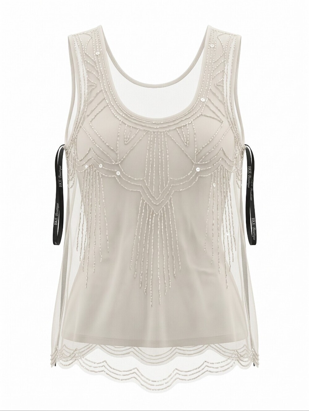 BKE Ivory Beaded Mesh Camisole Festival Party Layering Whimsgoth Size L